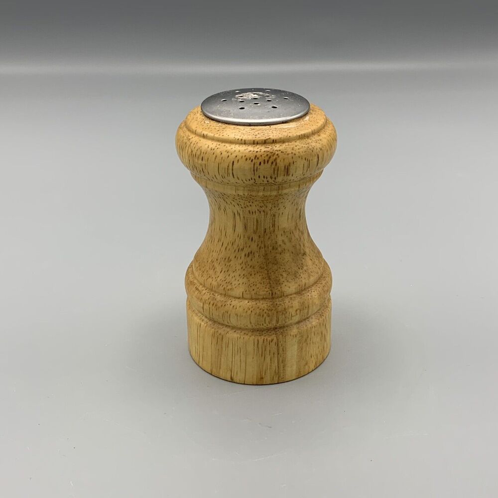 Vtg 4" Tall Wooden Salt Sugar or Pepper Shaker Plastic Screw Stopper Cottagecore
